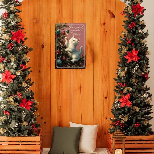 Vista 6 de Adornos de Navidad rosados, decoración del hogar, lindo gato, mamá, regalos para mujeres, letrero de hojalata de 8 x 12 pulgadas