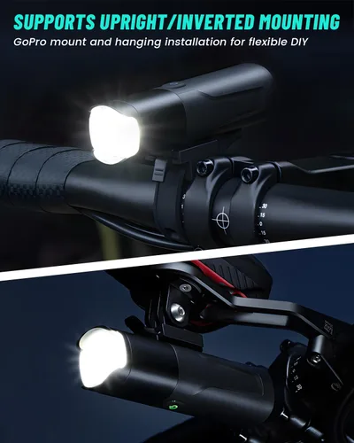 Vista 6 de Luces de bicicleta superbrillantes para conducción nocturna, compatibles con montaje Garmin/GoPro, faro de bicicleta de 1200 lúmenes, luz trasera