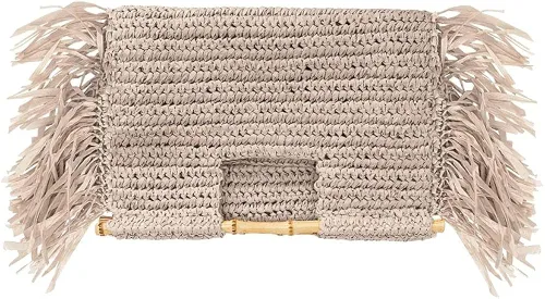 Vista 2 de Melie Bianco Casey - Bolso de mano de bambú con flecos