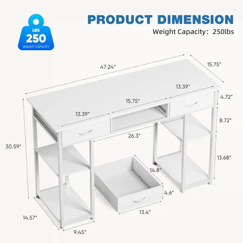 Vista 10 de OLIXIS 48 Inch Small Computer Desk with Fabric Drawers for Home Office