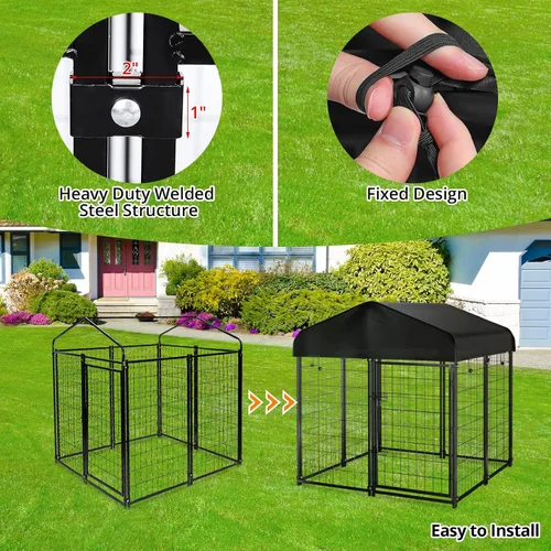 Vista 9 de PawGiant - Perrera de alambre soldado para exteriores con techo, 4'x4.2'x4.5