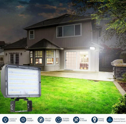 Vista 2 de Luz de inundación LED de 100 W para exteriores del anochecer al amanecer, equivalente a 14000LM 1000W, luz diurna de 100-277V 5000K, lámpara