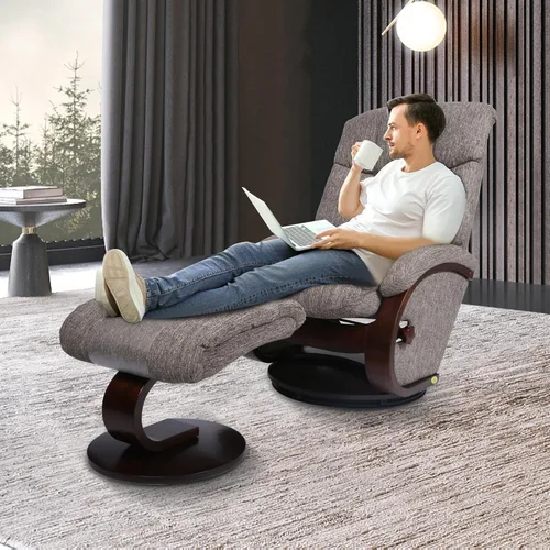 Vista 2 de Silla reclinable con juego otomano, silla decorativa para sala de estar con base de madera maciza giratoria de 360 grados, espuma viscoelástica