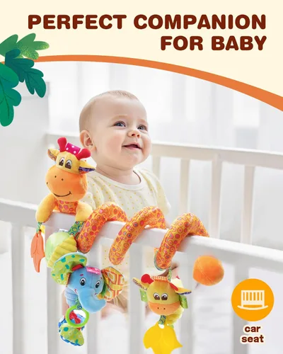 Vista 7 de Juguetes Jollybaby para cuna, cochecito y asiento de auto para bebé de 0-3-6-9-12 meses, juguetes sensoriales colgantes para tiempo boca abajo
