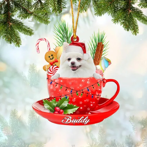 Vista 47 de Alaskan Malamute - Adorno de tetera de perro sentado en una tetera de Navidad, adorno de Navidad con nombre personalizado, adorno de automóvil