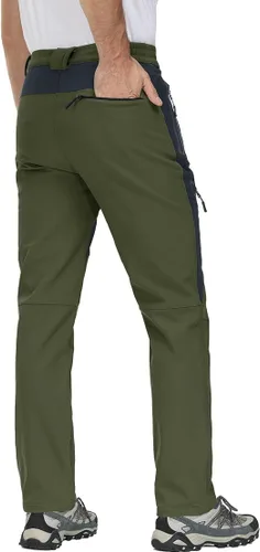 Vista 3 de MAGCOMSEN Pantalones de invierno para hombre, pantalones de nieve con forro polar, resistentes al agua, 4 bolsillos con cremallera, pantalones