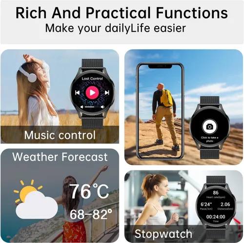 Vista 5 de Reloj inteligente para hombres y mujeres Fitness: resistente al agua, marca/respuesta de llamadas, relojes inteligentes para hombres, relojes