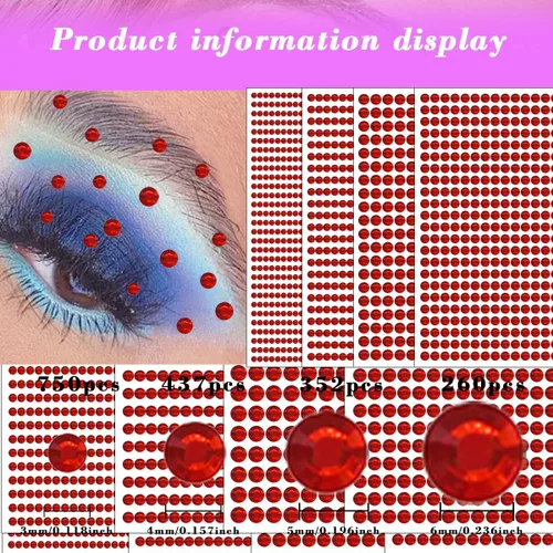 Vista 5 de 1792 diamantes de imitación autoadhesivos para maquillaje, gemas para la cara, joyas para ojos, calcomanías para la cara, herramientas de punteado