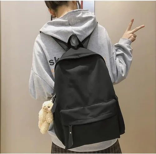 Vista 7 de CYee Cutecore - Mochila estética con colgante de oso, mochila para libros de preparación, suministros escolares, mochila de regreso a clases, Negro