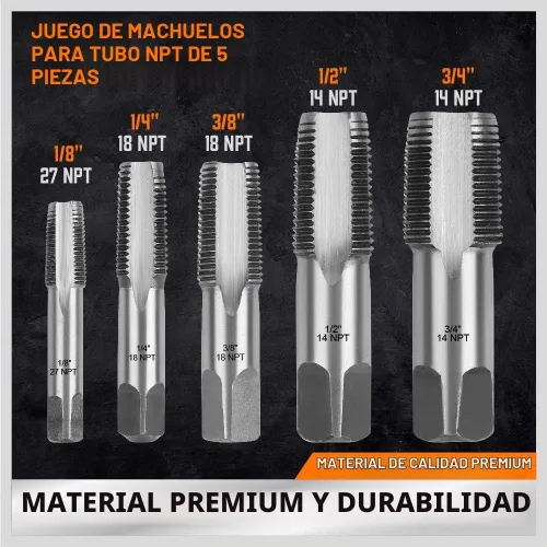 Vista 4 de HORUSDY Kit de 5 piezas de grifos de tubería NPT con estuche de almacenamiento resistente, herramientas de roscado de acero al carbono de alta