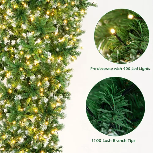 Vista 3 de DREAMADE Árbol de Navidad artificial de 7.5 pies con 1100 puntas de ramas de PVC, 400 luces LED, 8 modos de iluminación, fácil montaje, ideal