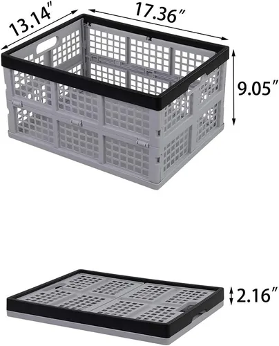 Vista 2 de Caja plegable de plástico plegable de 34 L, cajón de almacenamiento apilable, 3 paquetes