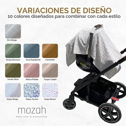 Vista 7 de MOZAH Funda de asiento de coche para bebé, hojas beige, 100% muselina orgánica, suave, transpirable y ligera, esencial para asiento de automóvil