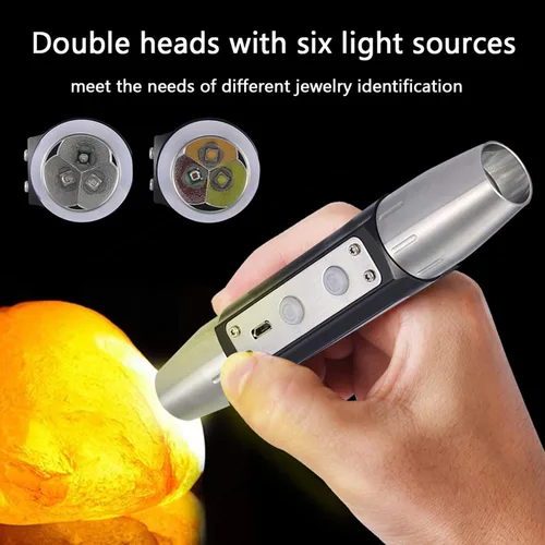 Vista 2 de eecoo Linterna LED experta de jade, linterna recargable USB, 6 fuentes de luz de doble cabeza, 6 modos de iluminación para detectar jade, joyas