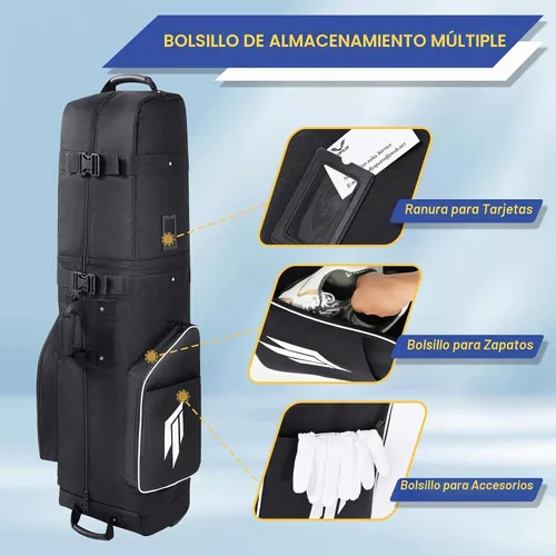 Vista 3 de Bolsa de viaje de golf Gofly para aerolíneas con ruedas, cremallera con candado y compartimento para zapatos, bolsa de viaje de golf