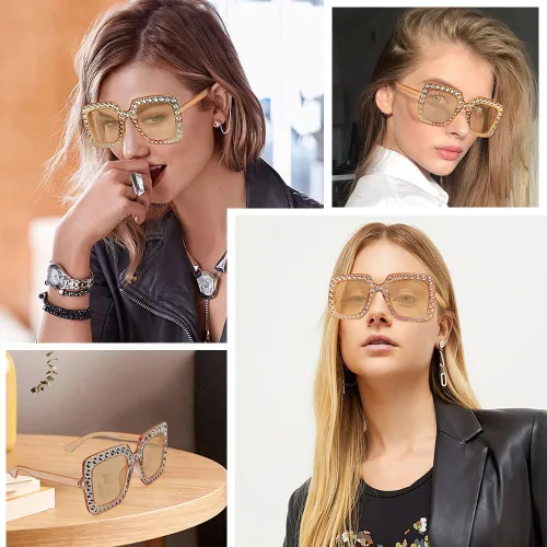 Vista 3 de Gafas de sol de moda para mujeres y hombres, gafas de sol retro de gran tamaño, gafas de sol de Halloween, accesorios de discoteca cuadrada
