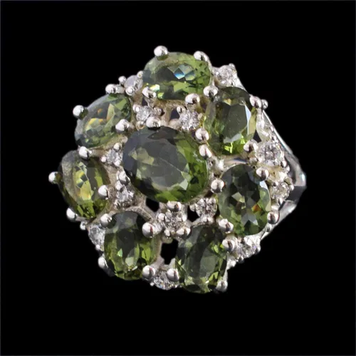 Vista 6 de Anillo de plata de ley 925 con piedras preciosas de Moldavita, diseño impresionante para mujer