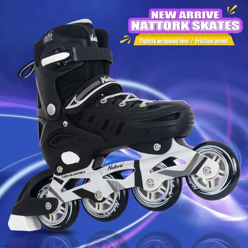 Vista 4 de Nattork Patines en línea para niños y niñas, hombres y mujeres, 4 tamaños ajustables, cuchillas de patines de ruedas para principiantes para niños