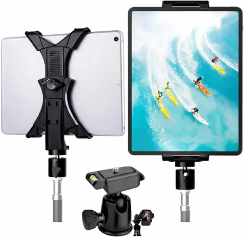 Vista 12 de Acuvar Soporte universal de trípode para tableta, adaptador de soporte ajustable para iPad, Samsung Galaxy Tab y Surface, se adapta a tabletas de 8