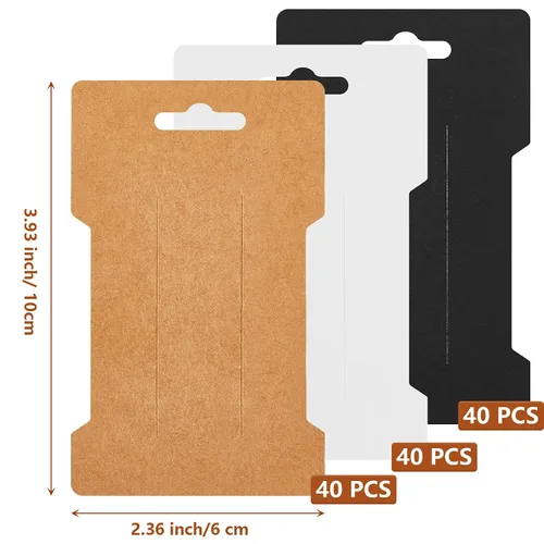 Vista 2 de Outus 120 tarjetas de exhibición de pinzas para el cabello, 2.4 x 3.9 in, papel de estraza rectangular, tarjetero para lazos para el pelo, pasadores