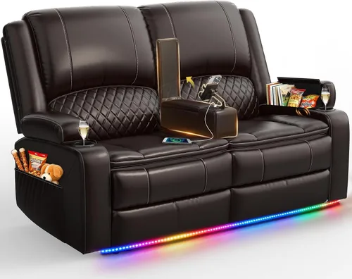 Vista 20 de Sofá reclinable de 3 plazas, sofá reclinable con consola elevable (terciopelo, gris)