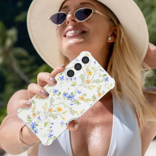Vista 6 de ZTOFERA Funda transparente para Samsung Galaxy S24 con bonito patrón de flores para mujeres y niñas, funda protectora a prueba de golpes, delgada