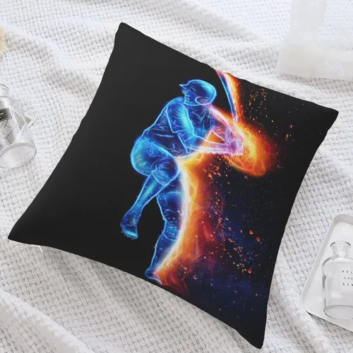 Vista 6 de Fundas de almohada con temática de béisbol para habitación de niños y niñas, fundas de almohada de estilo deportivo negro y azul