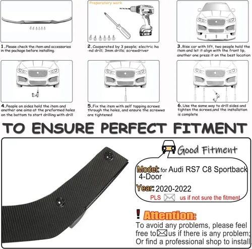 Vista 6 de Borde de parachoques delantero de fibra de carbono seco para Audi RS7 C8 2020-2022 Sportback 4 puertas protector divisor de alerón de barbilla