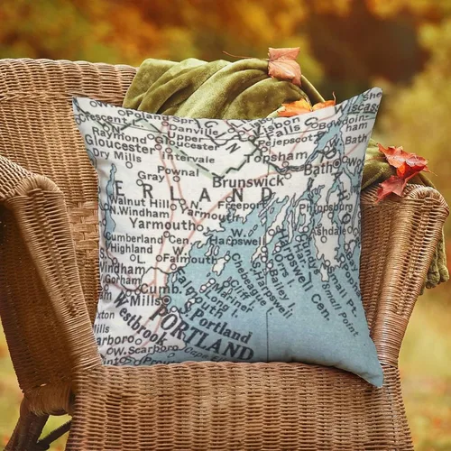 Vista 4 de Casco Bay Maine - Funda de almohada para exteriores, diseño de mapa de Estados Unidos, impermeable, decoración del hogar para muebles de patio