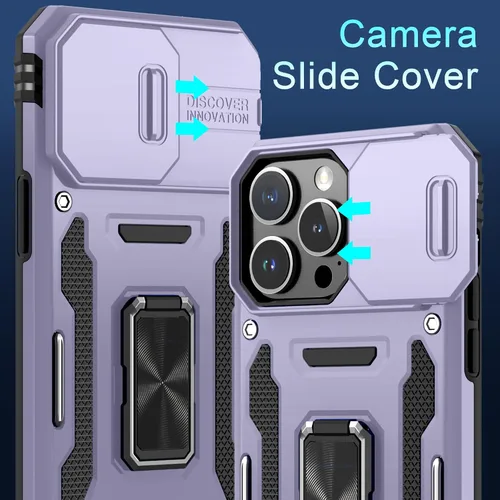 Vista 409 de DEERLAMN Funda para iPhone Xs Max con funda deslizante para cámara + protector de pantalla, soporte giratorio de anillo de grado militar a prueba