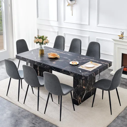 Vista 24 de gopop Mesa de comedor de mármol de 63 pulgadas, tablero de mesa de comedor MDF con patrón de mármol y base para cocina y comedor.