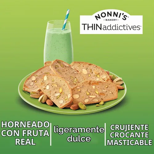 Vista 5 de Nonni's THINaddictives - Galletas finas de almendra, 6 cajas de galletas de pistacho y almendras finas, galletas de almendras dulces crujientes