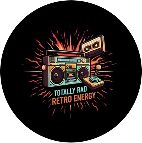 Vista 3 de Totally Rad Retro 80s Boombox Joystick Cassette Tape Energy PopSockets Adhesive PopGrip