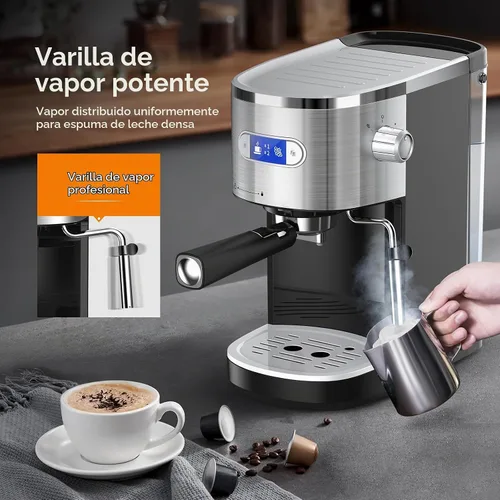 Vista 5 de COWSAR Máquina de café expreso comercial de 20 bares, cafetera compacta con espumador de leche, máquinas de café Expresso con tanque de agua