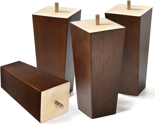 Vista 14 de Juego de 4 patas cuadradas para sofá, patas de repuesto de madera de 2 pulgadas para muebles, color marrón oscuro