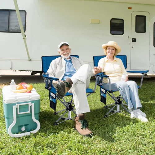 Vista 2 de Goplus Silla de caza giratoria de 360°, silla ciega plegable para adultos con portavasos y bolsa de transporte, sillas de camping ligeras