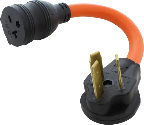 Vista 2 de AC WORKS NEMA 10-50P 50A Conector de 3 clavijas a NEMA 6-20R 15/20A 250V T-Blade Conector (compacto)