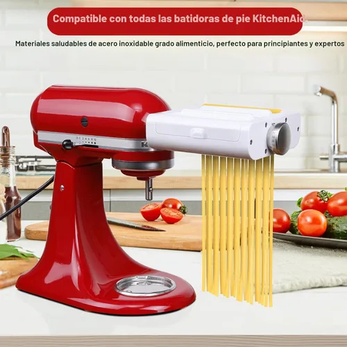 Vista 3 de RETHONE Accesorio para hacer pasta para batidoras de pie KitchenAid, juego de accesorios de pasta 3 en 1, incluye rodillo de pasta, cortador