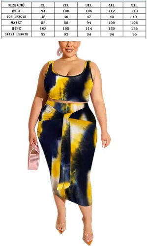 Vista 4 de MRSFITOK Conjunto de 2 piezas para mujer, de talla grande, sexy, vestido por debajo de la rodilla, sin mangas, con falda ajustada, casual, verano