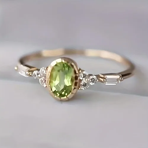 Vista 5 de Anillo de Cobre Chapado en Oro con Circonita Cúbica Ovalada Vintage, Anillo Llamativo, Accesorio Personalizado Ideal para Uso Diario Casual