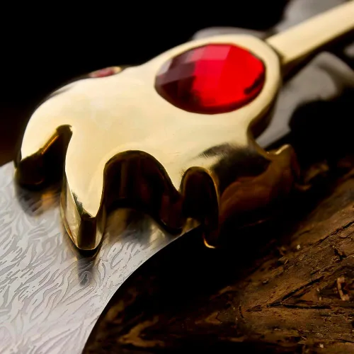 Vista 5 de Cuchillo medieval hecho a mano con réplica de película Catpaw Dagger Aryya Stark con soporte de mesa