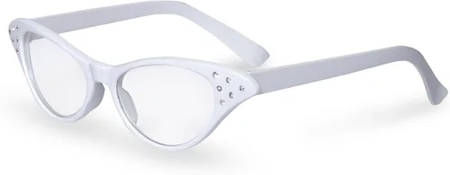 Vista 6 de Disfraz retro de ojo de gato rosa y blanco con diamantes de imitación de hip hop paquete de 2 1 rosa y 1 blanco