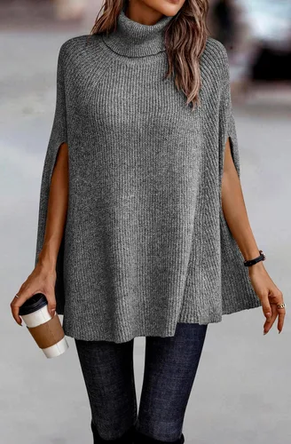 Vista 6 de KIRUNDO Suéter tipo poncho de cuello alto para mujer, para otoño e invierno 2026