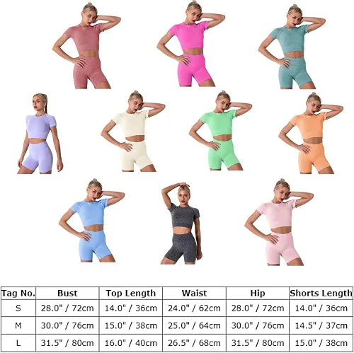 Vista 5 de IDOPIP Conjuntos de entrenamiento para mujer, 2 piezas, traje de yoga, brasier deportivo sin costuras, top corto + leggings de cintura alta