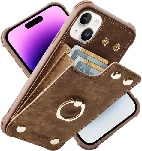 Vista 24 de Funda tipo cartera compatible con iPhone XR/10R con tarjetero de crédito, funda protectora de cuero a prueba de golpes compatible con anillo
