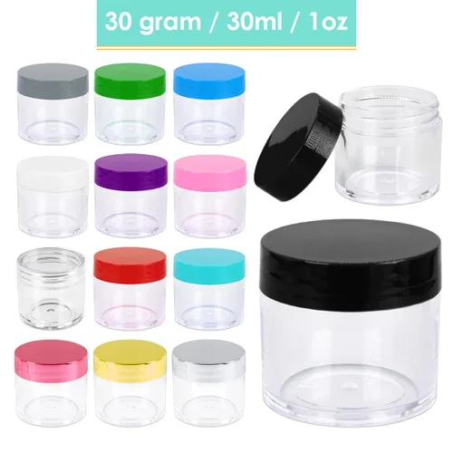 Vista 6 de Beauticom 12 recipientes transparentes redondos de acrílico de 1 onza con tapa superior plana, para cremas, lociones, maquillajes, cosméticos