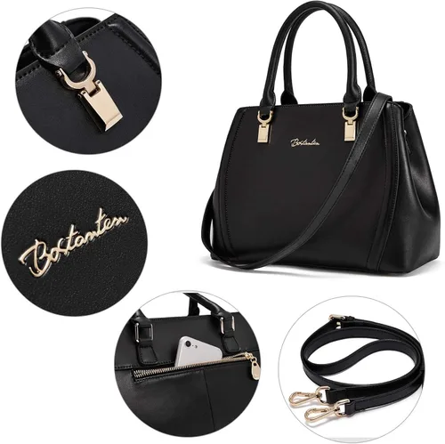 Vista 3 de BOSTANTEN Bolso de mano de cuero para mujer, con asa superior, bolso de hombro, monederos cruzados, carteras de cuero negro y para mujer, bloqueo