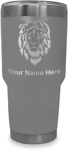 Vista 39 de LaserGram Vaso aislado al vacío de 20 onzas, cabeza de león, grabado personalizado incluido (negro)