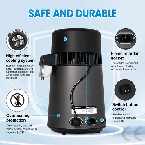 Vista 6 de DC HOUSE 1 Gallon Water Distiller Machine, 750W 4L Pure Distilled Water Maker Machine with Container for Home Countertop Table Desktop, Drinking