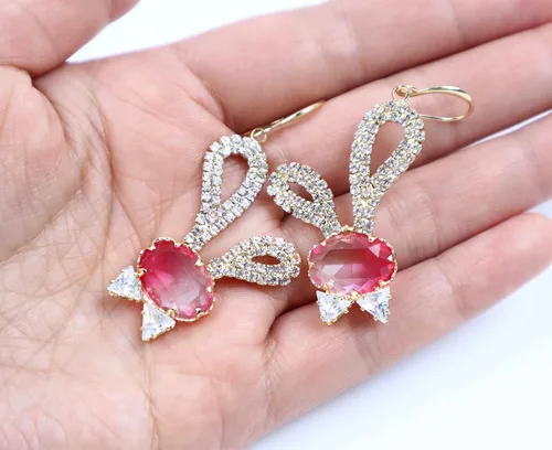 Vista 5 de JA.S.JR Pendientes de diamantes de imitación de conejo diseñados para mujer